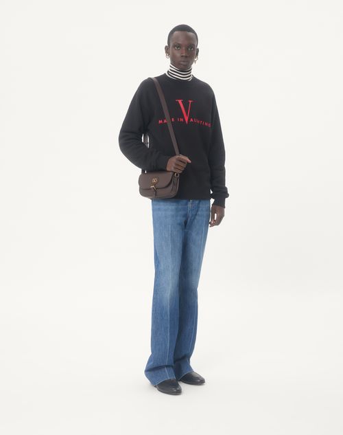 Valentino - Valentino Cotton Crewneck Sweatshirt With Made In Valentino Print - Black/red - Man - T-shirts And Sweatshirts